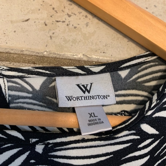 Worthington Black & White Palm Leaf Print Blouse XL - Picture 3 of 6